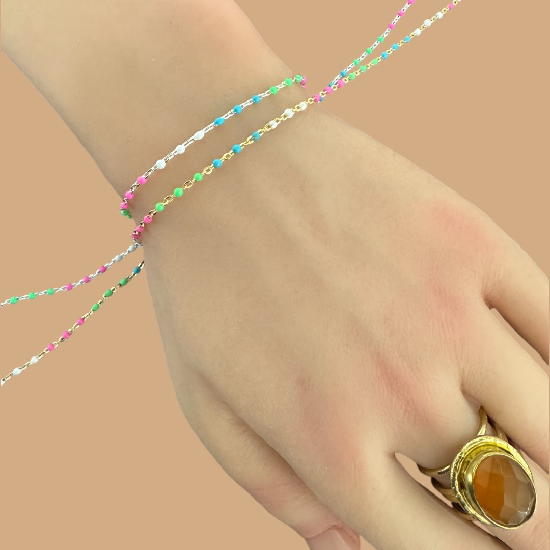 Multi-Color Enamel Gold Filled & SS Chain