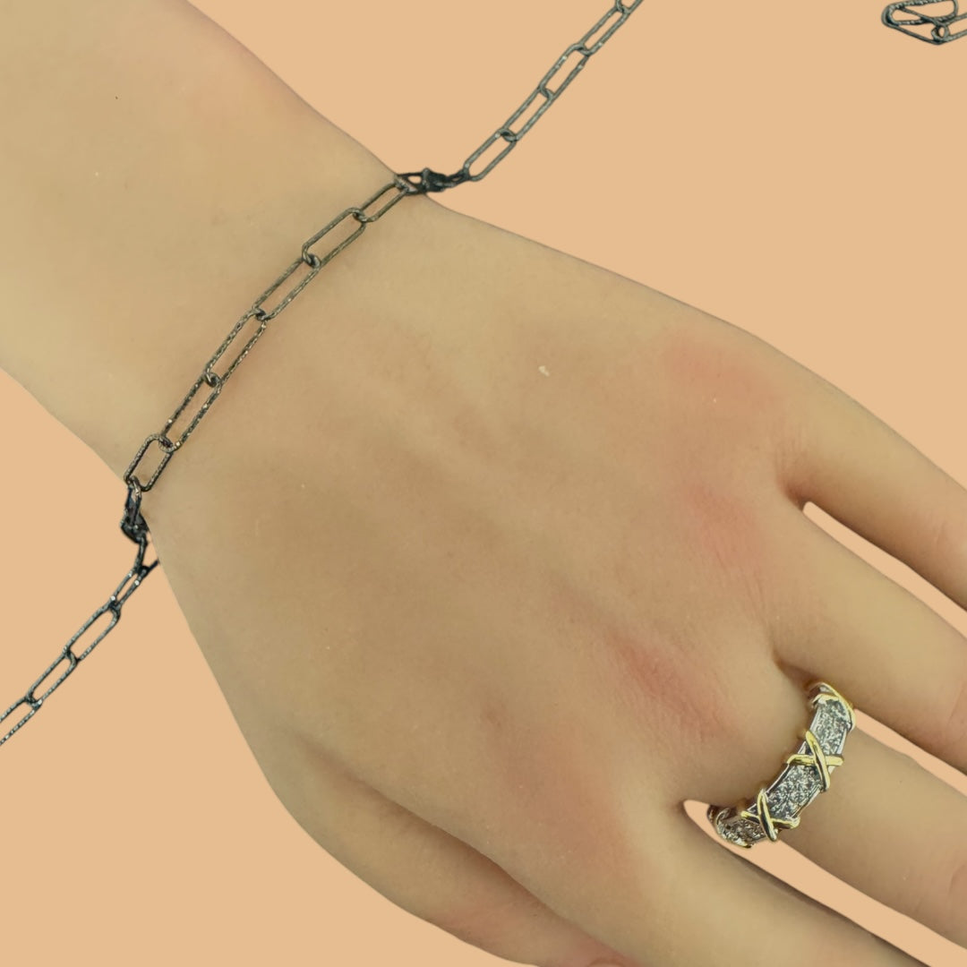 Buy Black Sterling Silver Hammered Paperclip Chain Online
