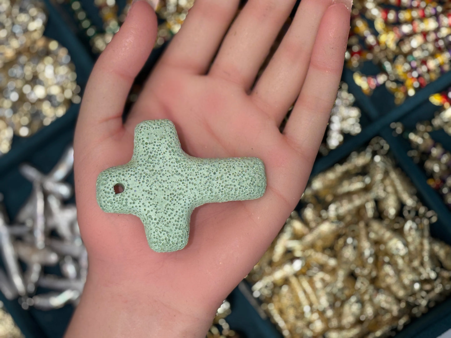 Lava Bead Cross Charm