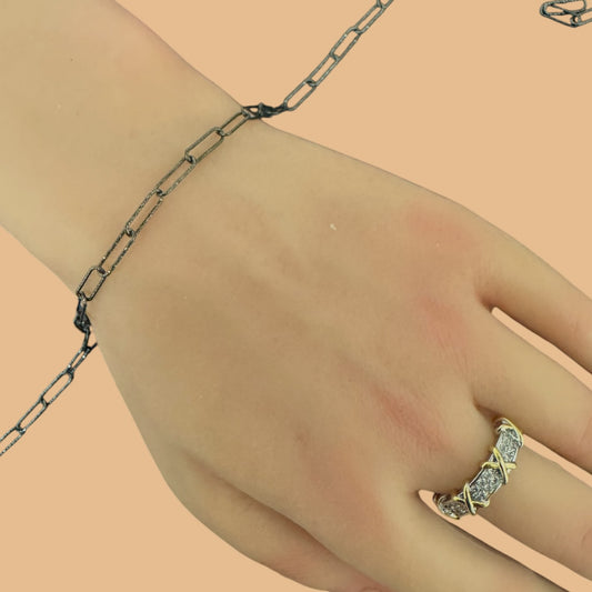 Buy Black Sterling Silver Hammered Paperclip Chain Online