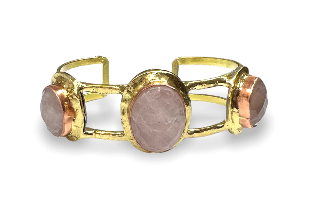 Amethyst, Rose Quartz, and Malachite Bracelet | Stone Bracelet | Brass and Copper Bracelet | Handmade | Multiple Options