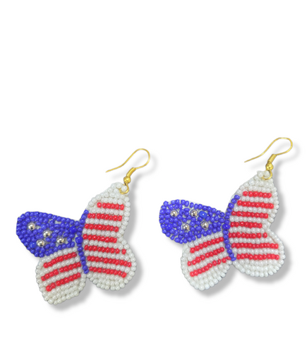 Handmade Beaded American Flag Butterfly Earring