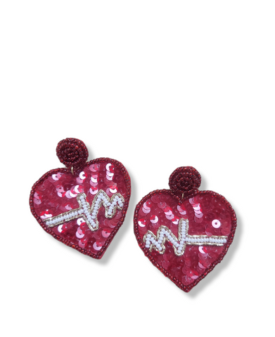 Handmade Beaded and Sequin Heart Earring