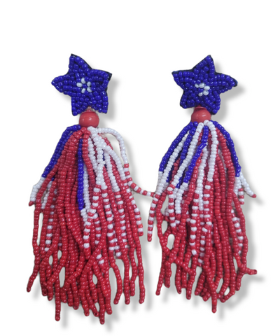 Handmade Beaded American Flag Color Earring