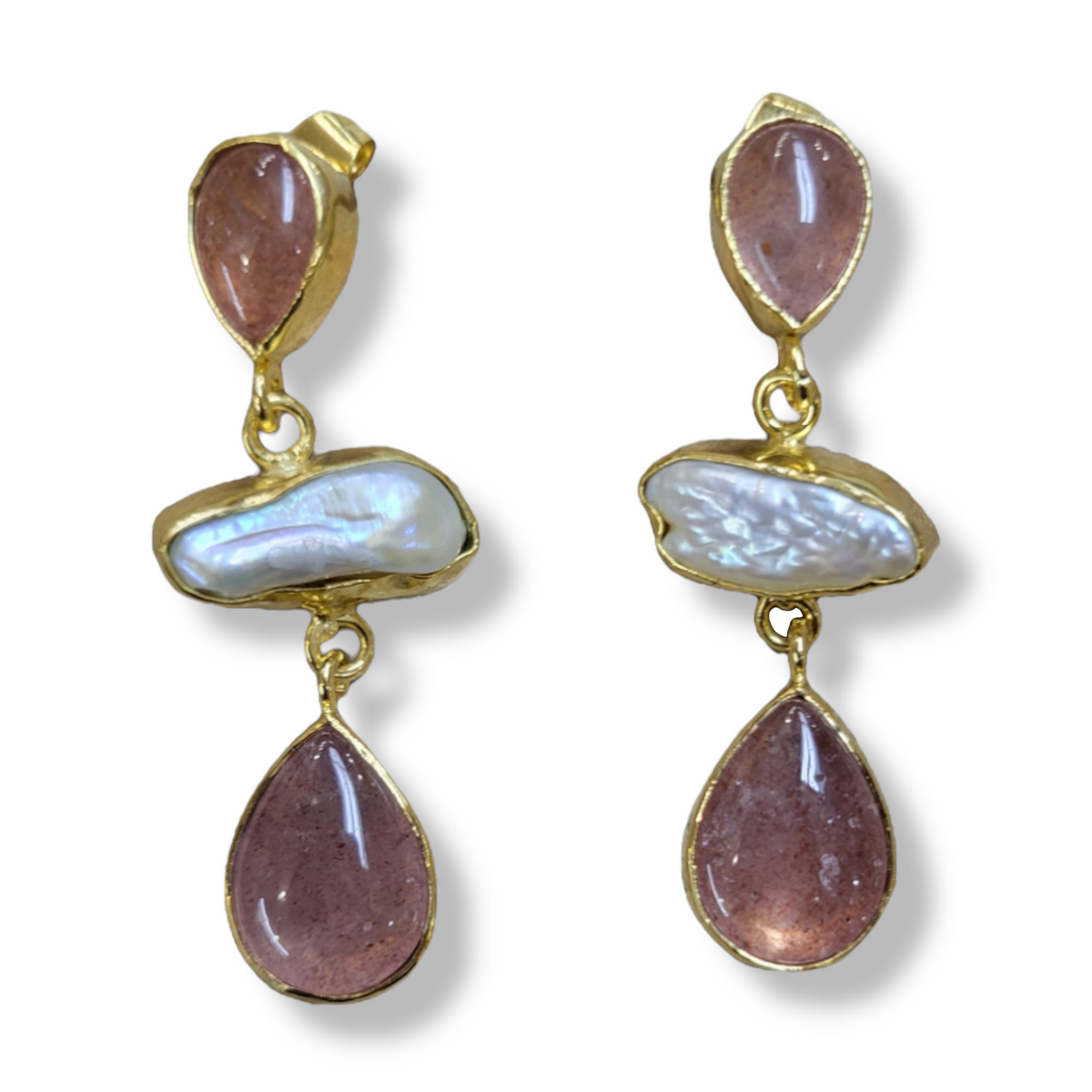 Natural Stone and Peal Drop Earrings